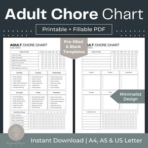 Adult Chore Chart ADHD Help Cleaning Planner Printable Cleaning Schedule Printable ADHD Cleaning Checklist Printable Adults Chore Chart