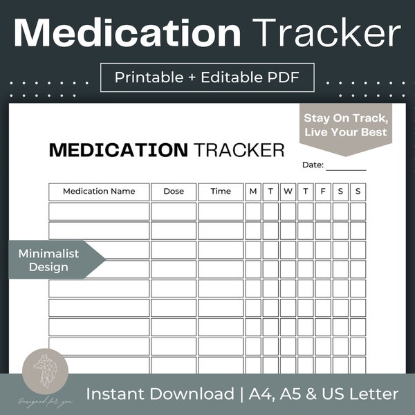 Medication Tracker Printable Medicine Tracker Fillable PDF Health Planner Chronic Illness Tracker Daily Medication Administration