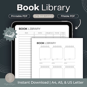 Book Library Template, Reading Journal Bundle, Book Log, Book Reading Planner Printable, Reading Planner Printable, Reading Tracker, PDF