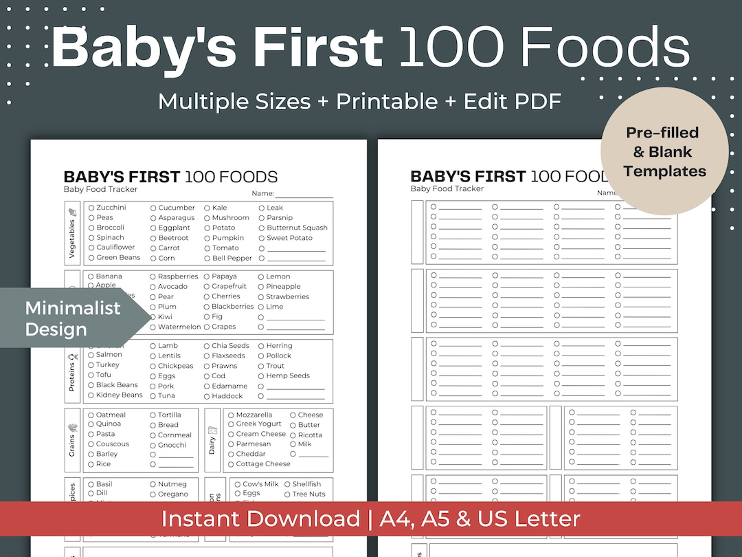 Baby's First 100 Foods Baby Food Tracker Baby Food Chart - Etsy