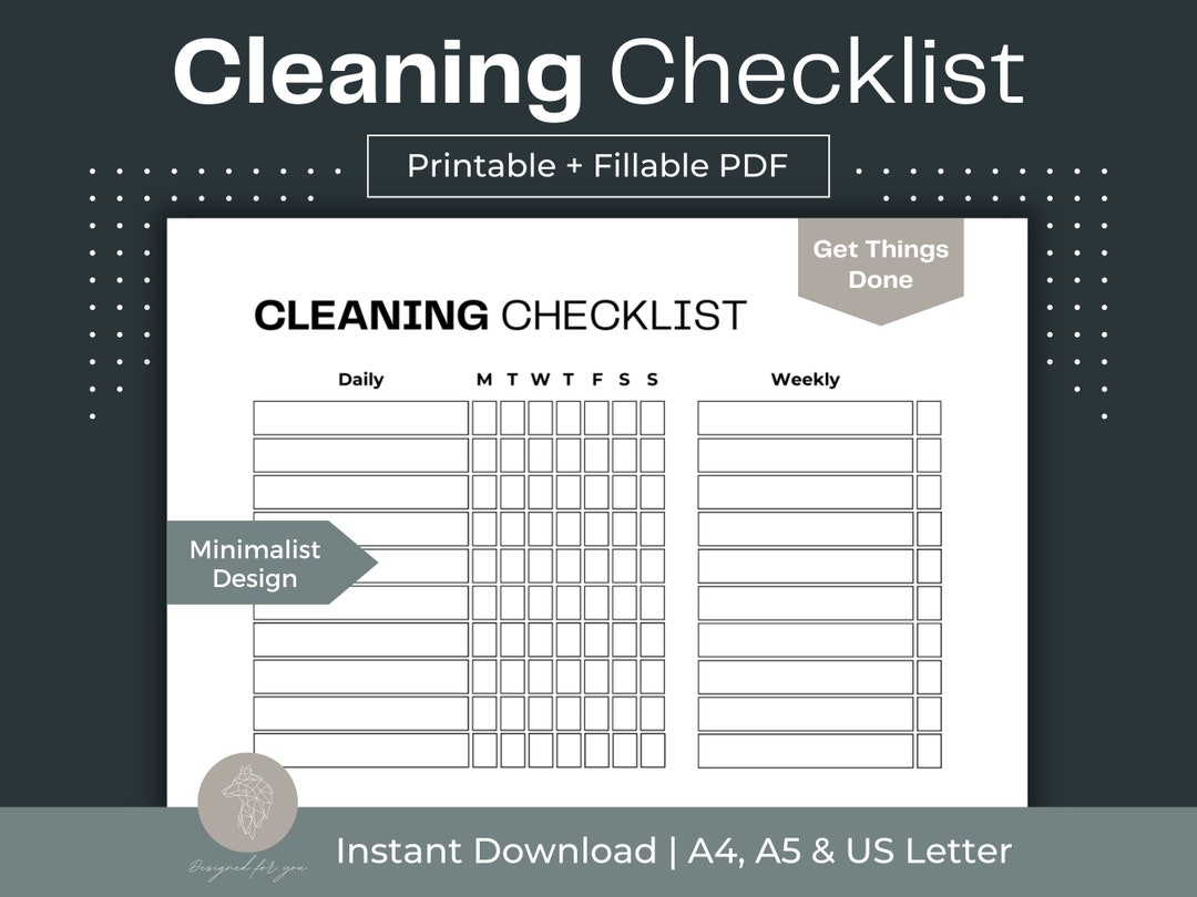 Cleaning Checklist Printable | Daily & Weekly Chore Chart (fillable PDF ...