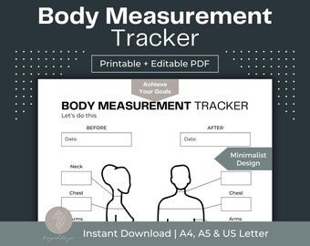Body Measurement Tracker Printable, Fillable PDF (A4, A5, Letter)