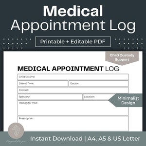 Medical Appointment Log Printable Child Custody Planner Fillable PDF Co-Parenting Planner Digital Child Custody Journal Single Parent Help