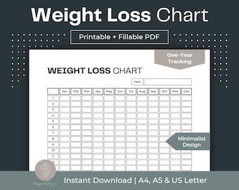 Weight Loss Chart Printable, Fillable PDF, Health & Fitness Planner