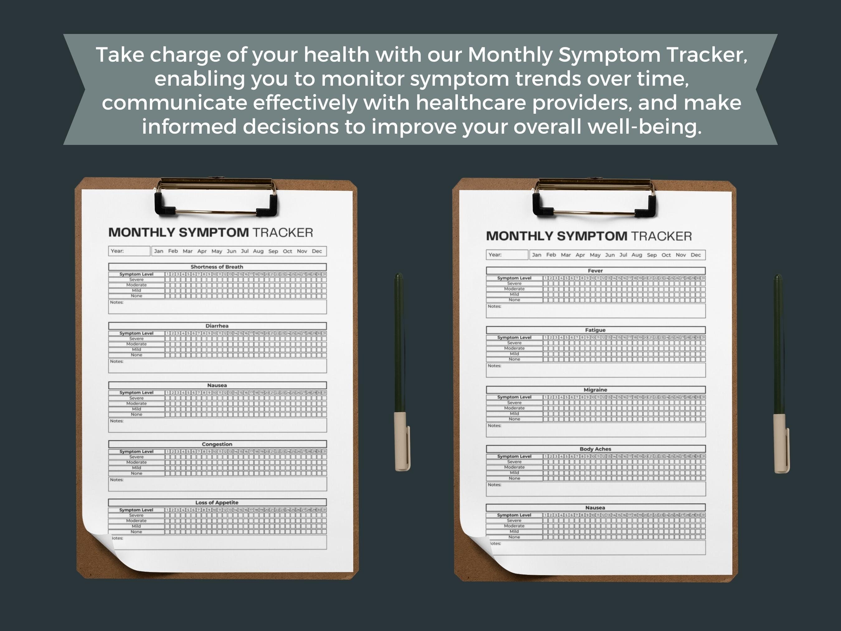 Printable Monthly Symptom Tracker Fillable PDF Chronic Illness Tracker ...