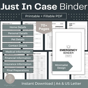 Just In Case Binder Printable Emergency Binder Fillable PDF What If Binder In Case of Emergency Binder Home Binder Organization Binder