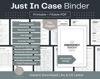 Just In Case Binder Printable Emergency Binder Fillable PDF What If Binder In Case of Emergency Binder Home Binder Organization Binder