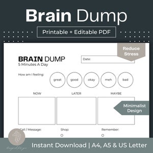 Brain Dump Printable ADHD Brain Dump To Do List Printable Thought Organizer Daily Planner Brain Dump Planner ADHD Digital To Do List