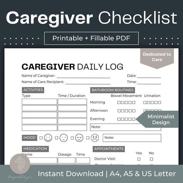 Caregiver Daily Log - Etsy