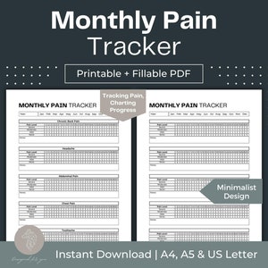 Printable Monthly Pain Tracker Fillable PDF Chronic Pain Tracker For Medical Binder Pain Log Instant Download Chronic Illness Log