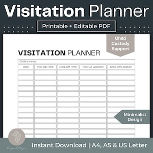 Visitation Planner Printable Child Custody Planner Fillable PDF Co-Parenting Planner Digital Child Custody Journal Single Parent Support