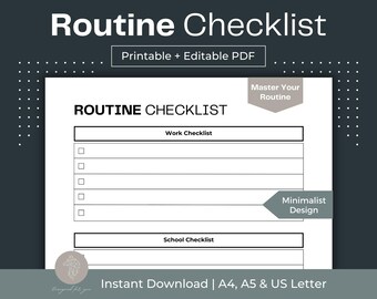 Minimalist Routine Checklist Template, Fillable PDF (A4, A5, Letter)