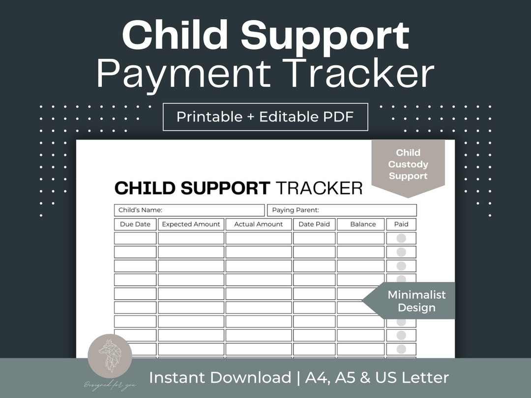 Child Support Payment Tracker Printable Child Custody Planner Fillable