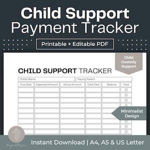 Child Support Payment Tracker Printable Child Custody Planner Fillable PDF Co-Parenting Planner Digital Child Custody Journal