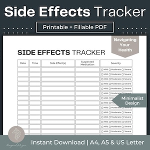 Side Effects Tracker Printable Chronic Pain Tracker Fillable PDF Chronic Illness Tracker For Medical Binder Digital Chronic Pain Symptoms