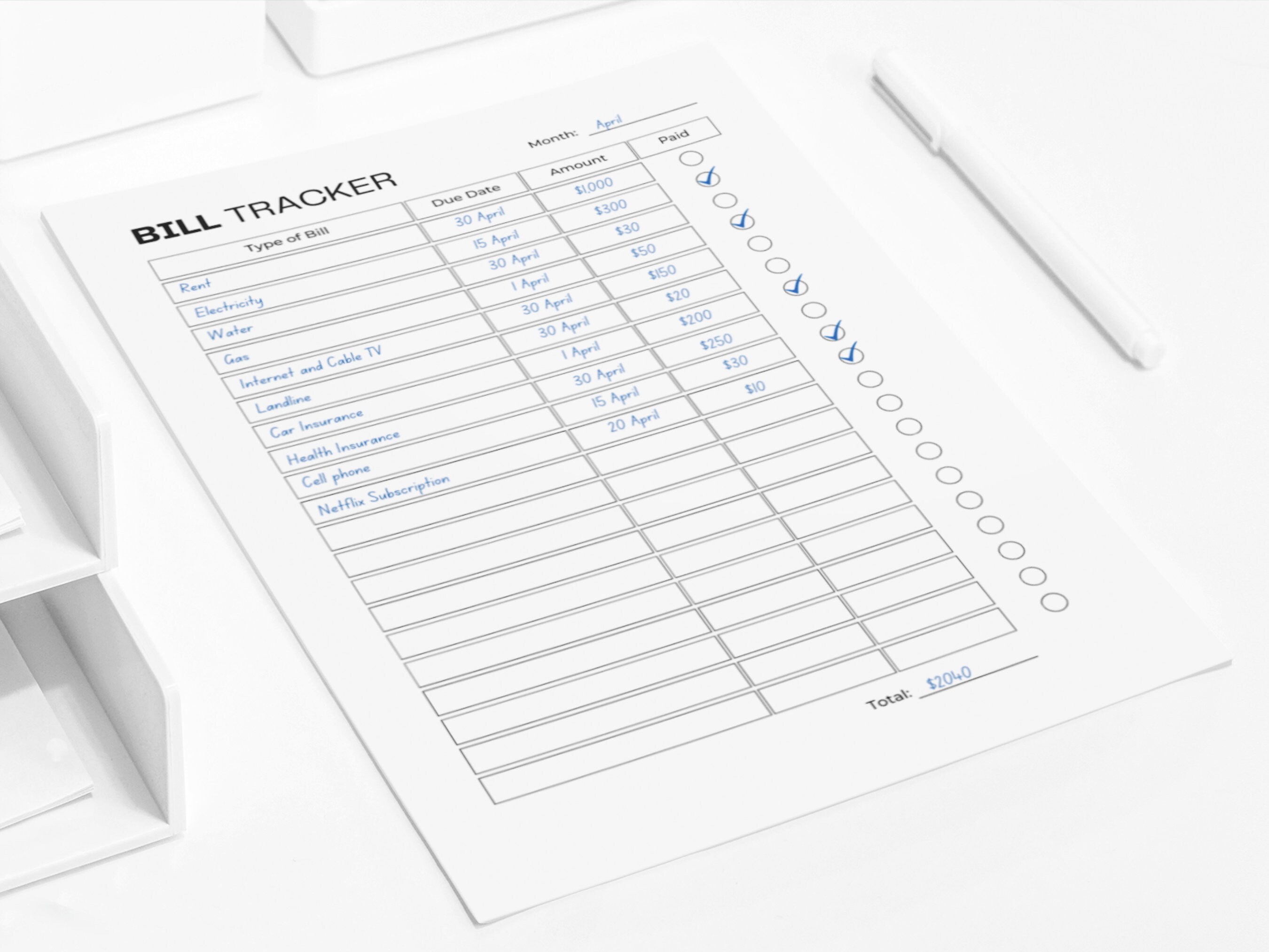 Bill Tracker Printable Bill Payment Tracker Fillable PDF Bill Checklist