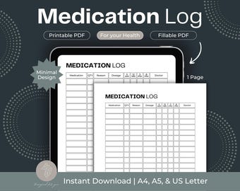 Printable Medication Log, Daily Tracker (A4, A5, Letter)