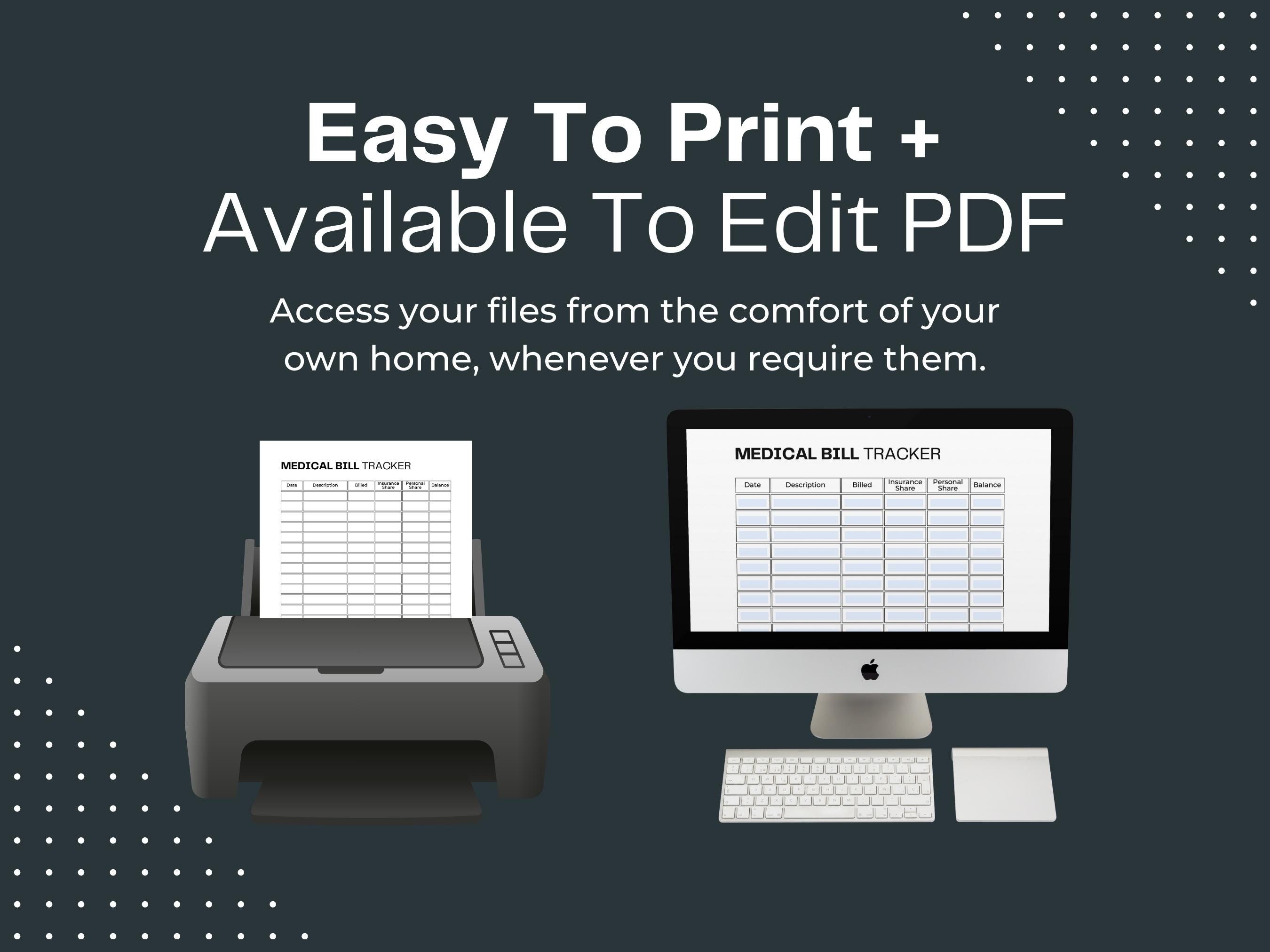 Printable Medical Bill Tracker Fillable PDF Bill Payment Checklist ...