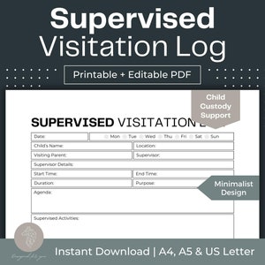 Supervised Visitation Log Printable Child Custody Planner Fillable PDF Co-Parenting Planner Digital Child Custody Journal Single Parent Help