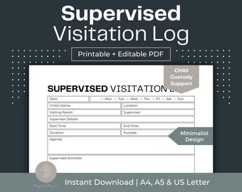 Supervised Visitation Log Printable, Child Custody Planner (Fillable PDF)