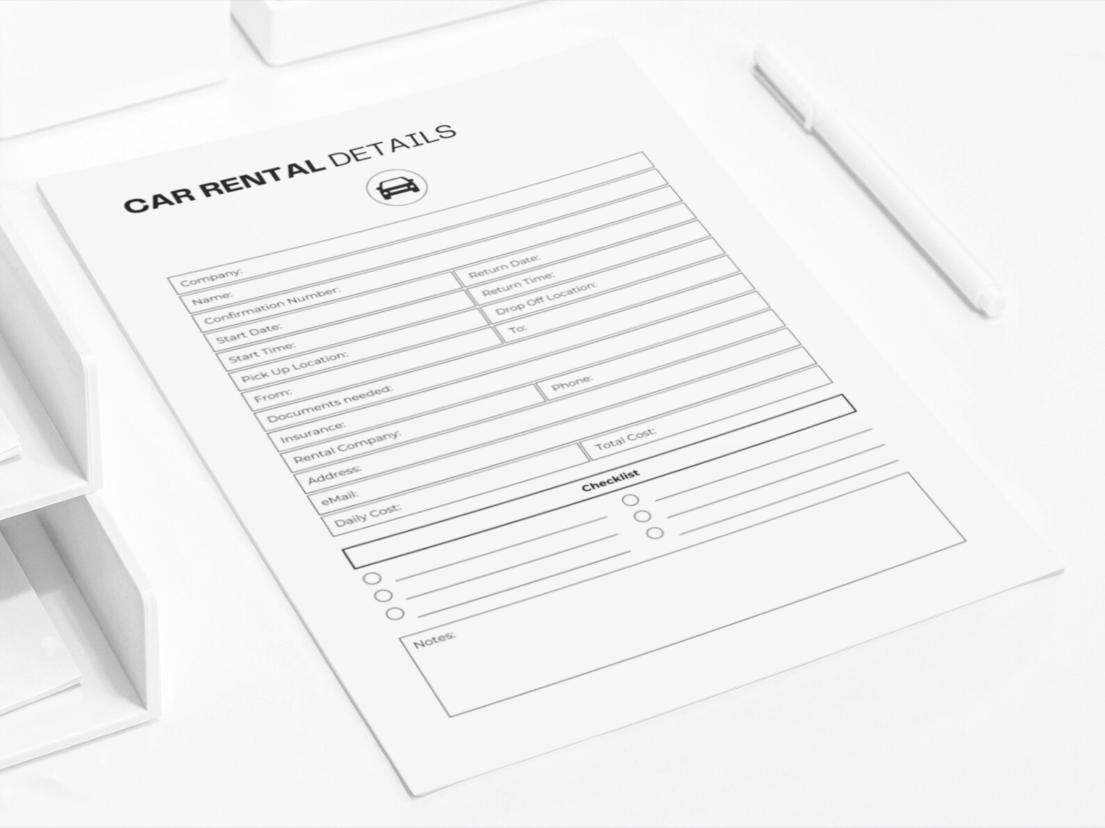 Car Rental Details Printable, Travel Planner (fillable PDF) - Etsy