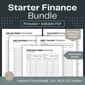 Finance Bundle Printable: Savings Challenge, Debt Tracker (Fillable PDF) image 1