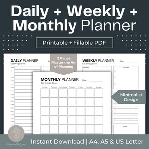 Printable Daily Planner Weekly Planner Monthly Planner - Etsy