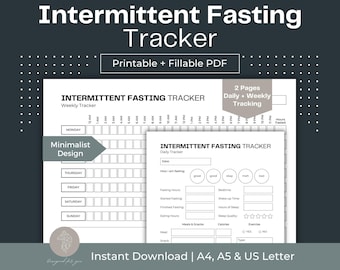 Intermittent Fasting Tracker, Daily & Weekly Planner (Fillable PDF)