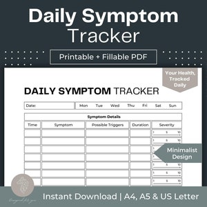 Printable Daily Symptom Tracker Fillable PDF Chronic Illness Tracker For Medical Binder Daily Symptom Log Instant Download Symptom Journal