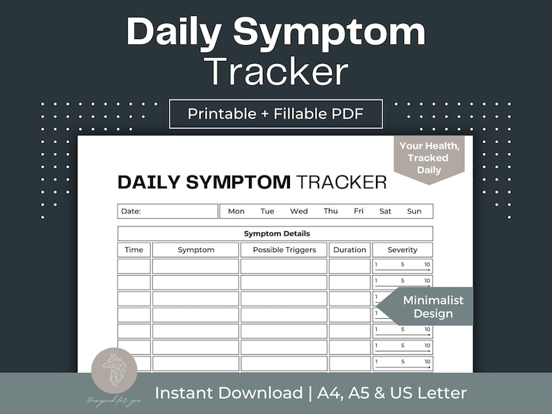 Printable Daily Symptom Tracker Fillable PDF Chronic Illness Tracker ...