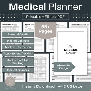 Medical Planner Printable Medical Binder Chronic Illness Planner Emergency Binder Mental Health Tracker Medical Record Binder Medical Record