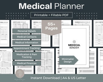 Planificador médico imprimible, Enfermedades crónicas, Carpeta de emergencia (Descarga digital)