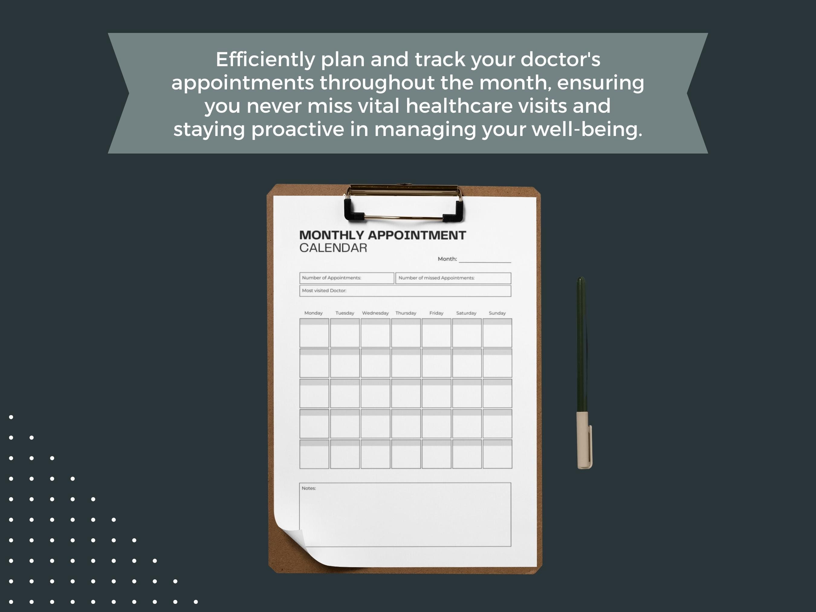 Monthly Appointment Calendar Printable Doctor Appointment Log Fillable PDF for Your Medical ...