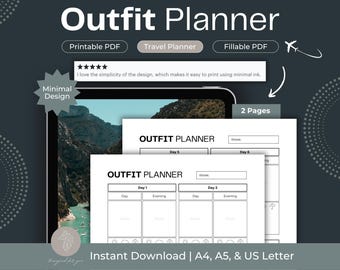Afdrukbare reisoutfitplanner, minimalistisch ontwerp (pdf)