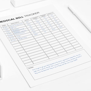 Printable Medical Bill Tracker Fillable PDF Bill Payment Checklist Medical Expense Tracker ...