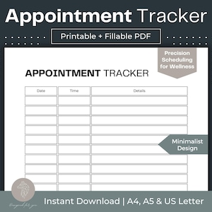 Appointment Tracker Printable Doctor Appointment Log Fillable PDF For Your Medical Binder Doctor Visit Log Book Doctor Visits Tracker image 1