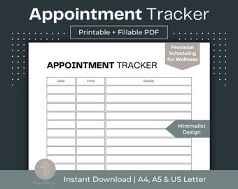 Appointment Tracker Printable, Fillable Doctor Visit Log (A4, A5, Letter)