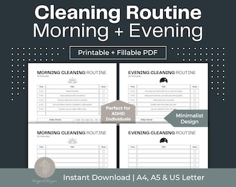 Morning & Evening Cleaning Routine Printable, ADHD Chore Chart (PDF)