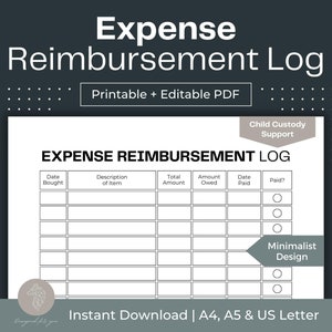 Expense Reimbursement Log Printable Child Custody Planner Fillable PDF Co-Parenting Planner Digital Child Custody Journal Single Parent
