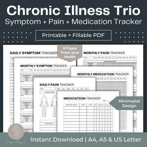Printable Chronic Illness Tracker Fillable PDF Symptom Tracker Chronic Pain Tracker Medication Tracker Medication Log Chronic Illness Gift