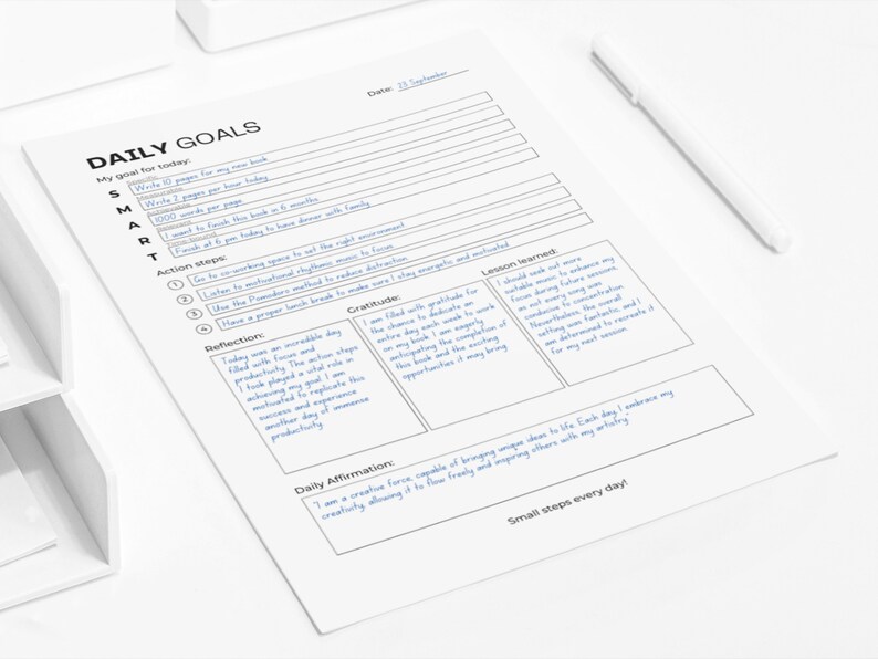 Daily Goals Template Goal Settings Worksheet Fillable PDF Personal ...