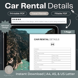 Car Rental Details Printable, Travel Planner (fillable PDF) - Etsy