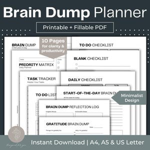 Brain Dump Planner Printable To Do List Digital ADHD Brain Dump Pages Brain Dump Template Second Brain Fillable PDF Get It Done List