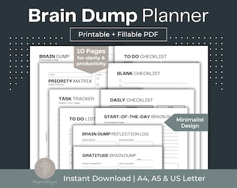 Planificador imprimible para organizar ideas, lista de tareas para TDAH (PDF rellenable)