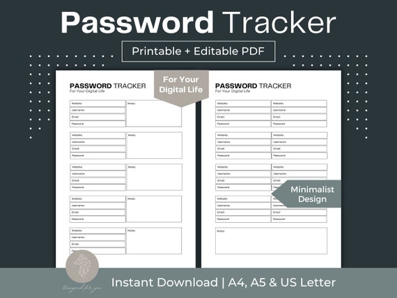 Modello di registro password stampabile per tracker password per