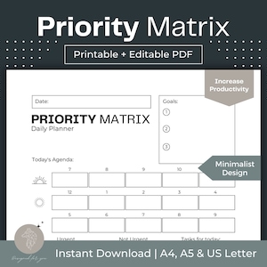 Priority Matrix Eisenhower Matrix Decision Matrix Productivity Planner My Priorities Planner Daily Planner Task Management To Do List