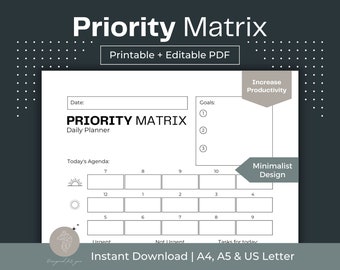 Priority Matrix Planner | Eisenhower Matrix, Daily Task List (Fillable PDF)