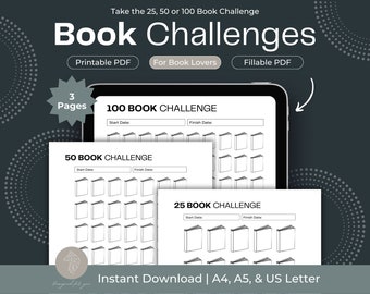 Book Challenge Printable, Book Tracker, Reading Tracker, Book Journal, Reading Log, Reading Planner, Digital Reading Journal, Fillable PDF