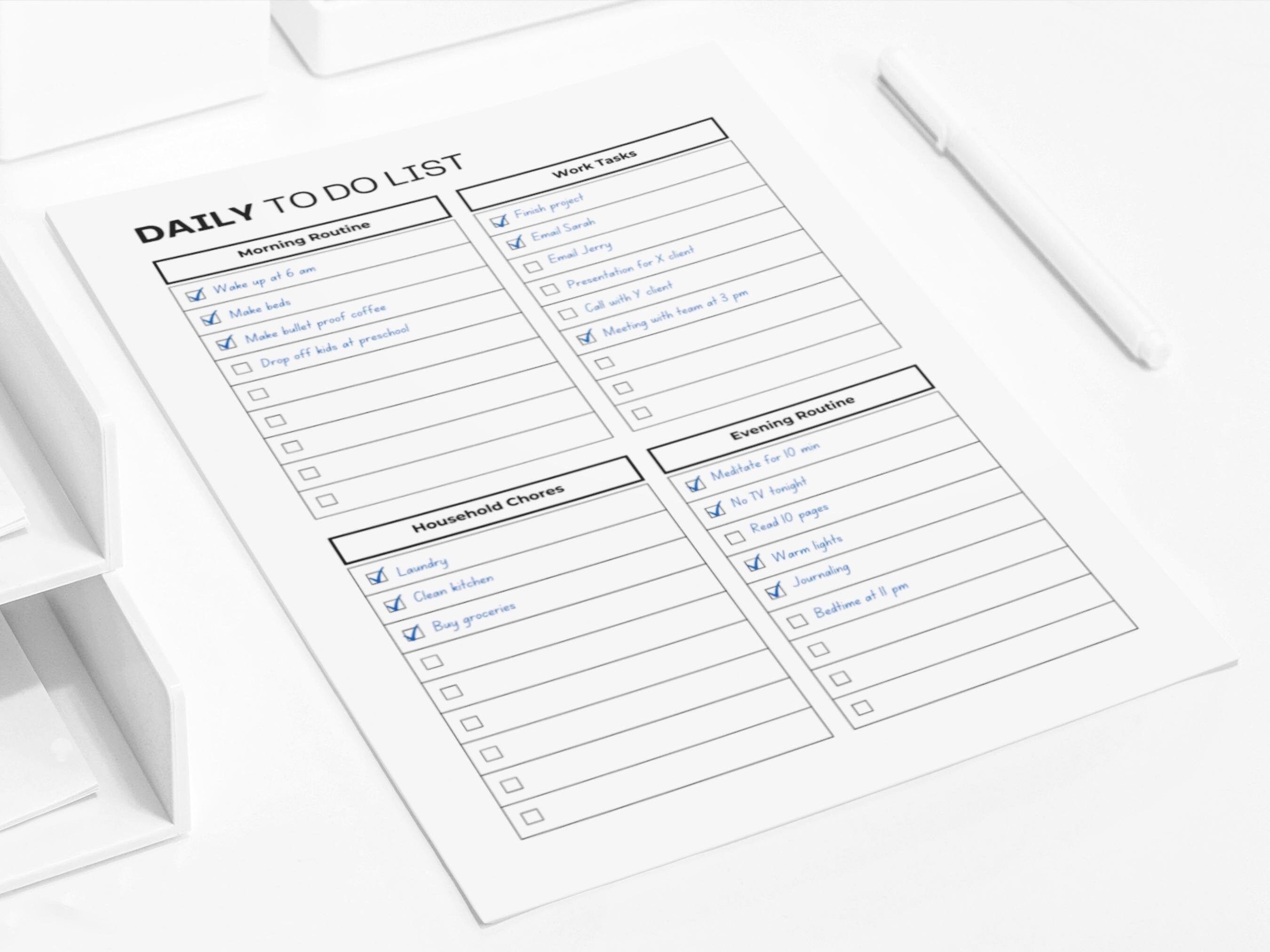 Minimalist Daily to Do List Template (fillable PDF) - Etsy
