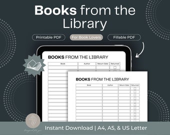 May include: Printable checklist for keeping track of books borrowed from the library. The checklist has columns for book title, author, return date, and whether the book has been returned. The checklist is available in A4, A5, and US Letter sizes.